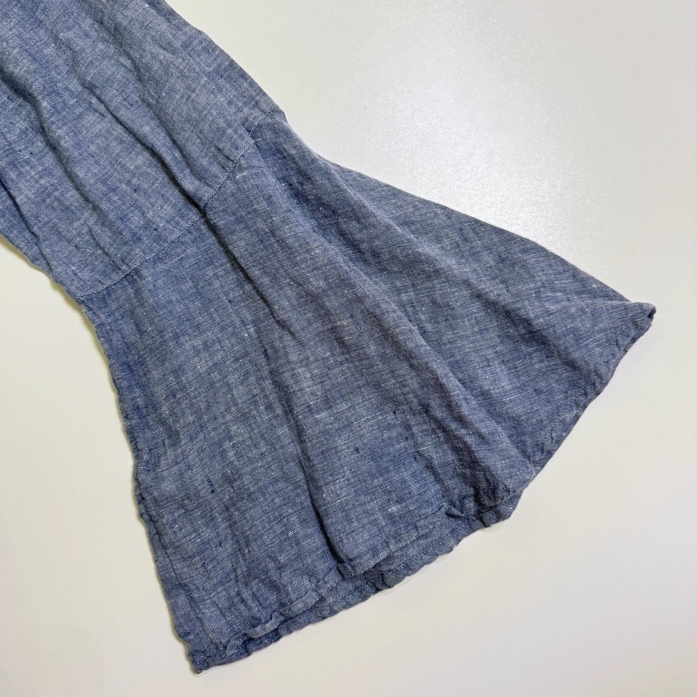 Cynthia Rowley 100% Linen Top Womens 1X Blue Chambray Bell Sleeve Boho Lagenlook - Picture 3 of 4